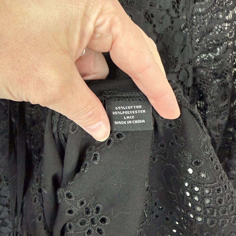 Meghan Los Angeles Lace Dress/Tunic Top Womens 0 Black Sheer Boho Bell Sleeve - Picture 5 of 11
